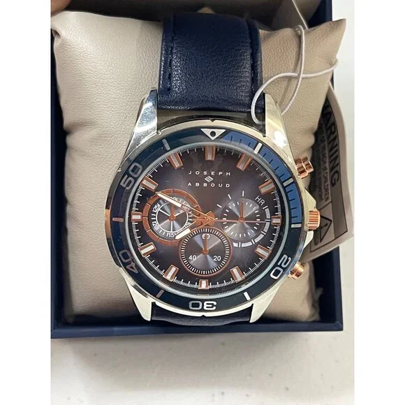 Joseph Abboud Silver-Tone, Blue Strap, Blue Dial, Mens Watch In Original Box - Picture 6 of 13